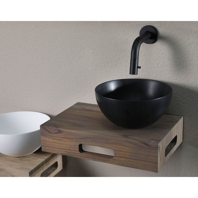 Luca Solid Surface fontein waskom rond 24x24x12 cm met dunne rand wit (mat) of antraciet (mat)