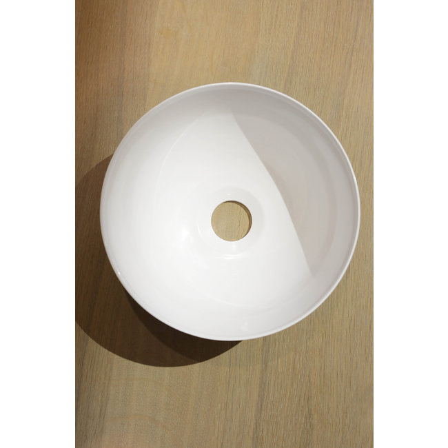 Luca Mineral Stone fontein waskom rond 24x24x12 cm met dunne rand wit glans