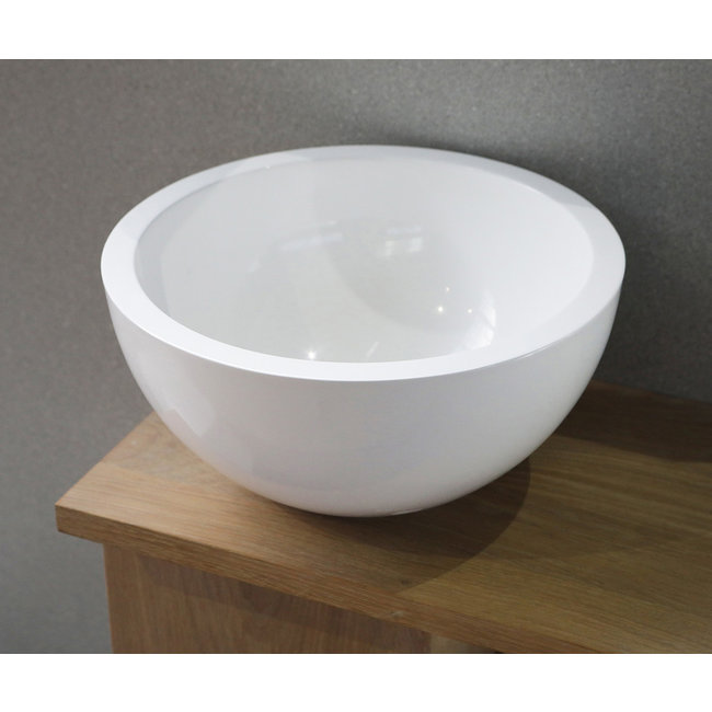 Luca Mineral Stone fontein waskom rond 24x24x12 cm met dikke rand wit glans