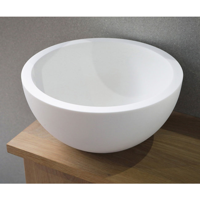 Luca Solid Surface fontein waskom rond 24x24x12 cm met dikke rand wit mat