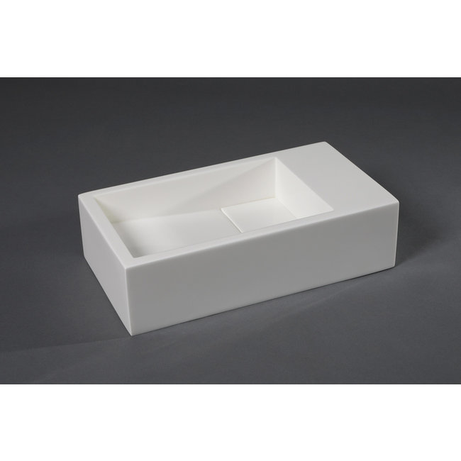 Luca Solid Surface fontein zonder kraangat rechthoek 35x18,5x9 cm ophang doorboren wit mat of antraciet mat
