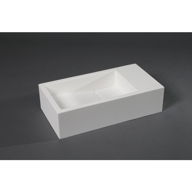 Luca Mineral Stone fontein zonder kraangat rechthoek 35x18,5x9 cm ophang doorboren wit glans