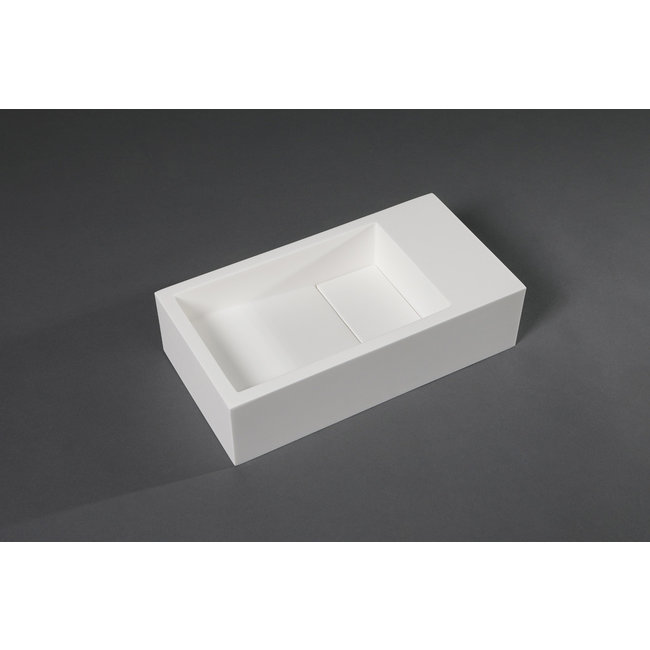 Luca Mineral Stone fontein zonder kraangat rechthoek 35x18,5x9 cm ophang doorboren wit glans