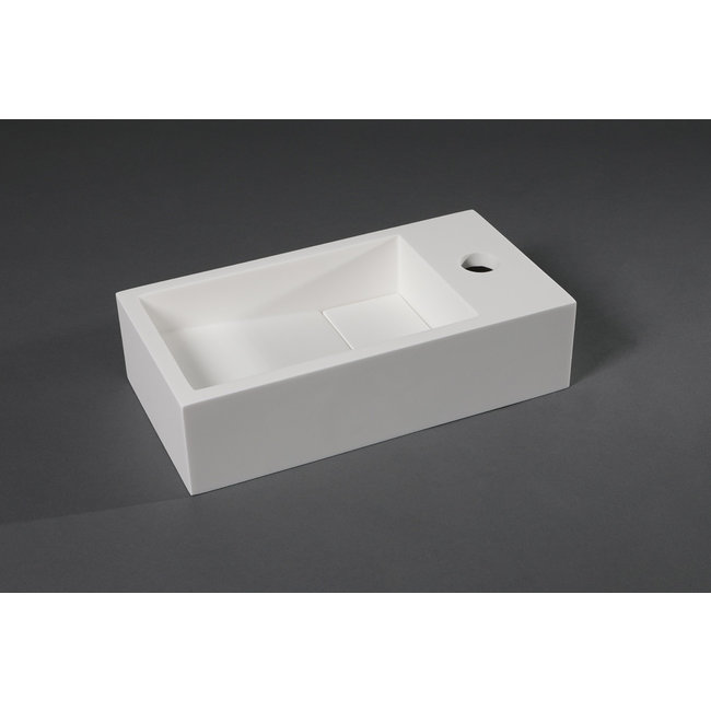 Luca Solid Surface fontein met kraangat rechthoek 35x18,5x9 cm ophang doorboren wit mat