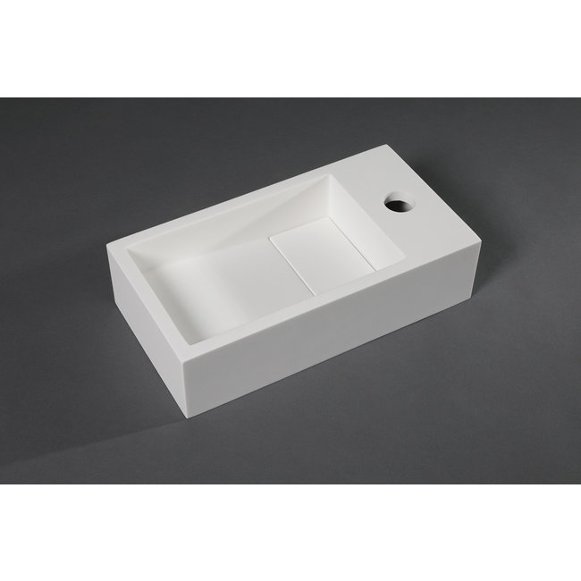 Luca Solid Surface fontein met kraangat rechthoek 35x18,5x9 cm ophang doorboren wit mat