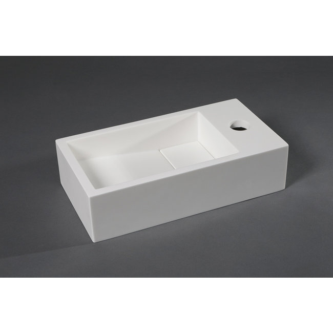 Luca Mineral Stone fontein met kraangat rechthoek 35x18,5x9 cm ophang doorboren wit glans