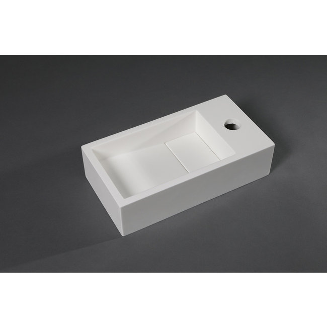 Luca Mineral Stone fontein met kraangat rechthoek 35x18,5x9 cm ophang doorboren wit glans