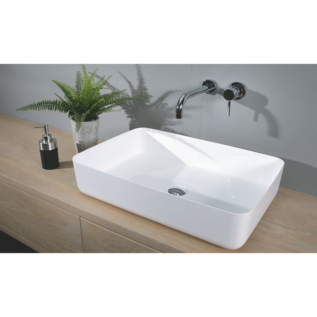 Luca Mineral Stone opzetwastafel rechthoek 60x40x13,5 cm met dunne rand wit glans