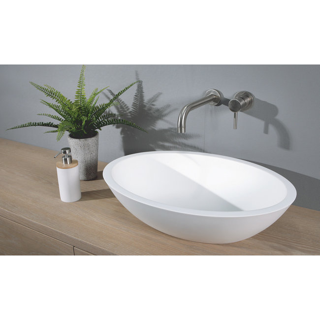 Luca Solid Surface opzetwastafel ovaal 57,5x41x14,5 cm wit mat