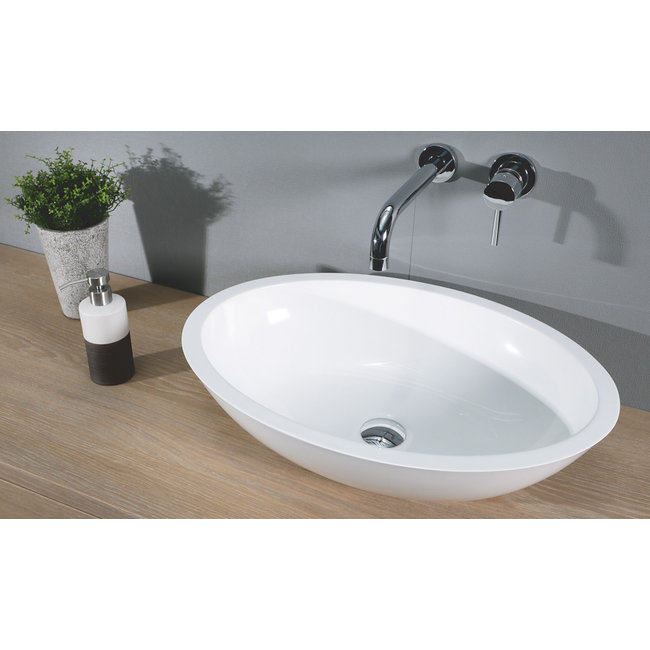 Luca Mineral Stone opzetwastafel ovaal 57,5x41x14,5 cm wit glans
