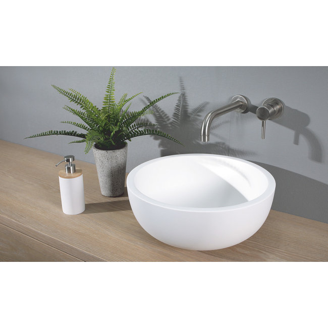 Luca Solid Surface opzetwastafel rond 39,5x39,5x17 cm wit mat
