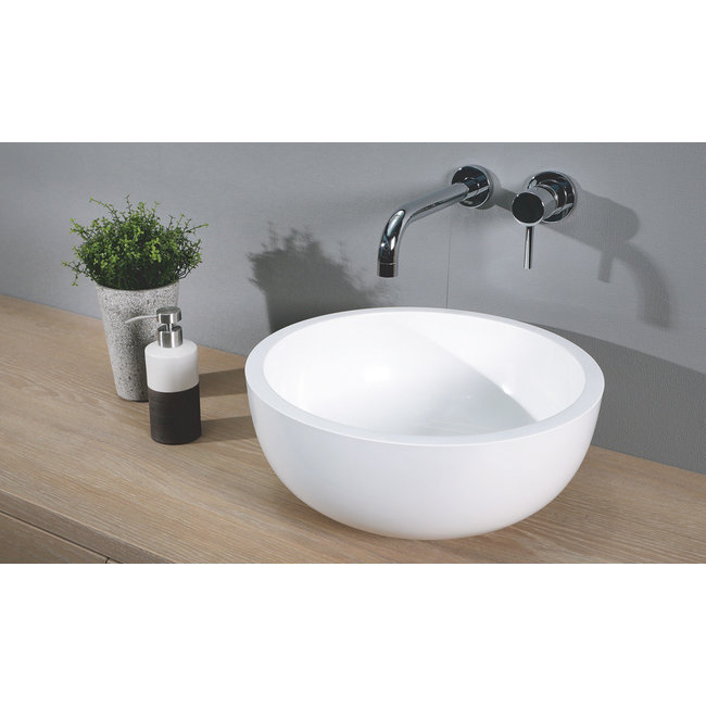 Luca Mineral Stone opzetwastafel rond 39,5x39,5x17 cm wit glans