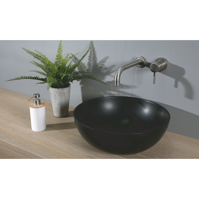 Luca Solid Surface opzetwastafel rond 40x40x15 cm met dunne rand wit of antraciet