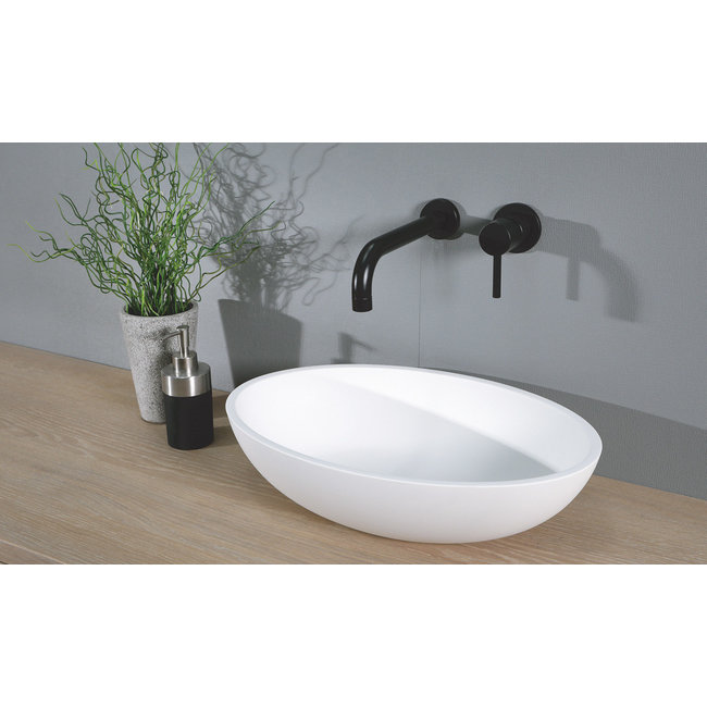 Luca Solid Surface opzetwastafel ovaal 48x32,5x12 cm wit of antraciet
