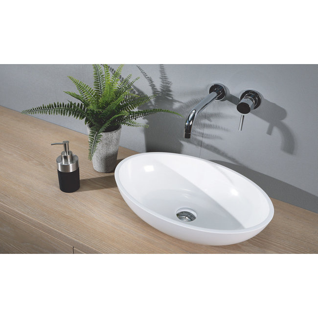Luca Mineral Stone opzetwastafel ovaal 48x32,5x12 cm wit glans