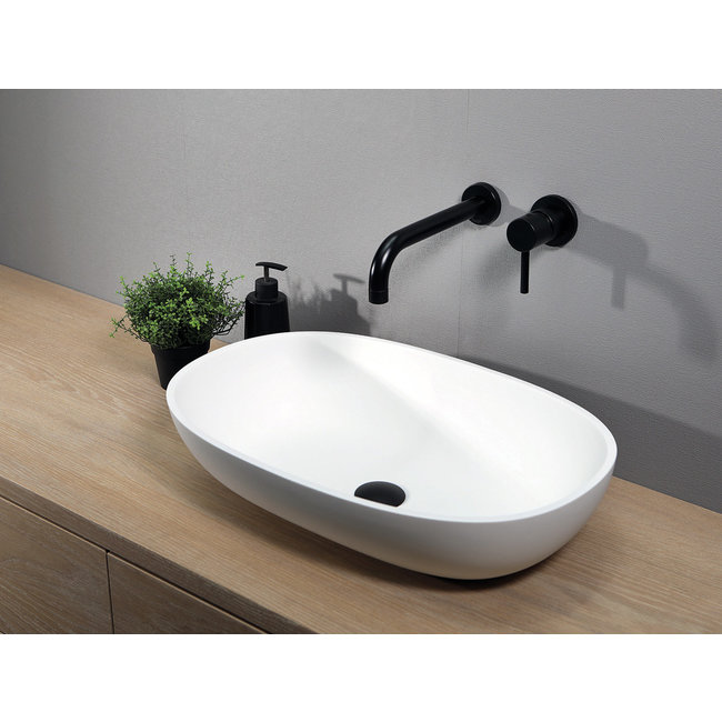Luca Solid Surface opzetwastafel ovaal 57x38x13,5 cm wit of antraciet
