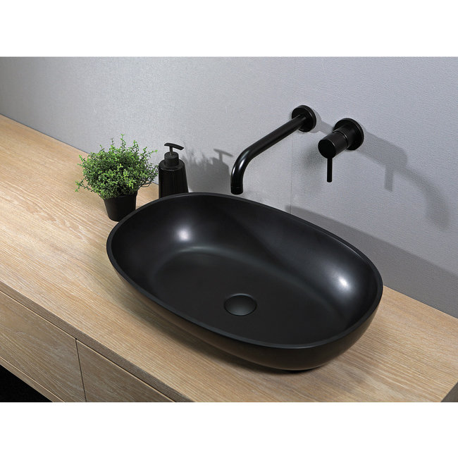 Luca Solid Surface opzetwastafel ovaal 57x38x13,5 cm wit of antraciet
