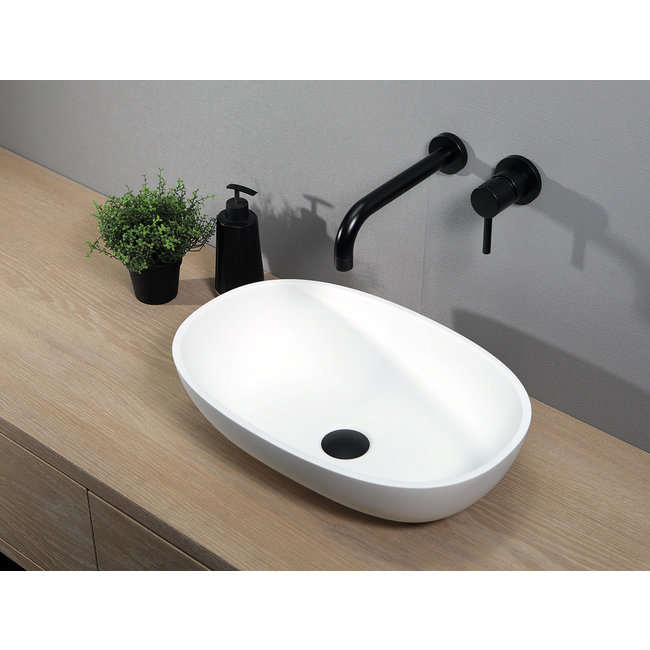 Luca Solid Surface opzetwastafel ovaal 48x32,5x13,5 cm wit (mat) of antraciet (mat)