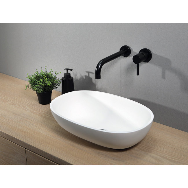 Luca Solid Surface opzetwastafel ovaal 48x32,5x13,5 cm wit (mat) of antraciet (mat)