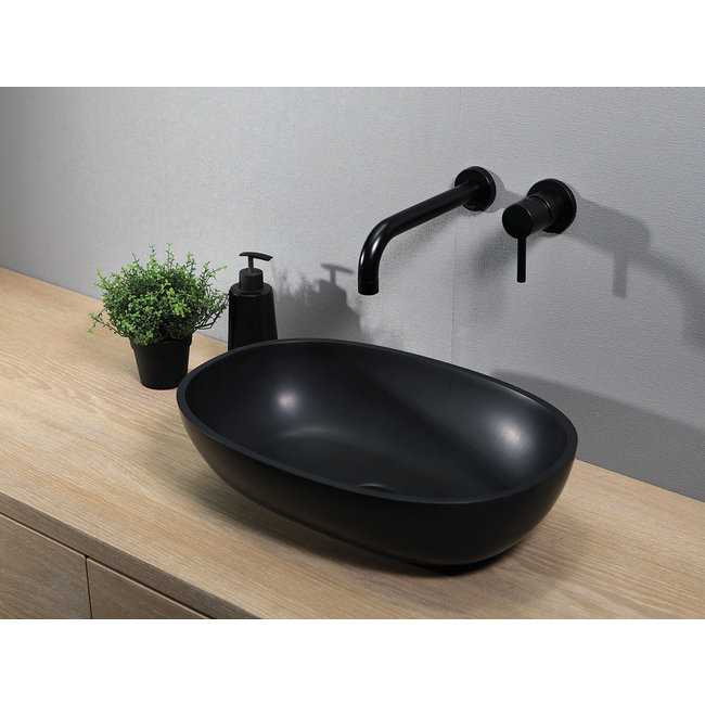 Luca Solid Surface opzetwastafel ovaal 48x32,5x13,5 cm wit (mat) of antraciet (mat)