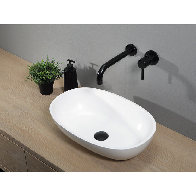 Luca Mineral Stone opzetwastafel ovaal 48x32,5x13,5 cm wit glans