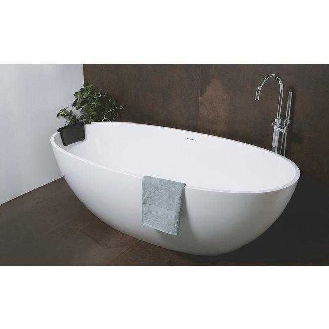 Luca Vasca  Mineral Stone vrijstaand bad met sleufoverloop 180x80x60 cm wit glans