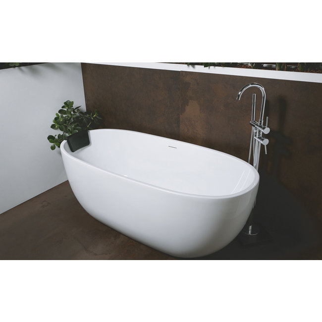 Luca Primo acryl vrijstaand bad ovaal 170x78x60 cm hoogglans wit inclusief klikwaste chroom