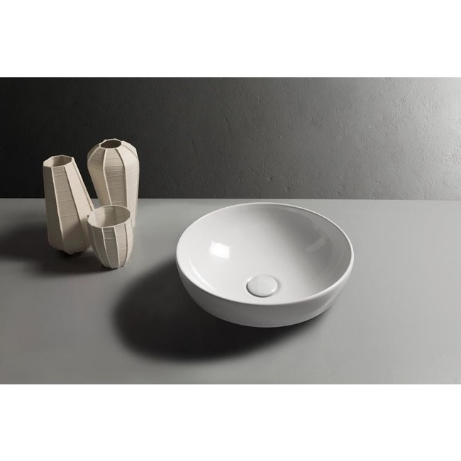 Globo opzetwastafel T-Edge rond 37x37x16 cm zonder overloop wit glans