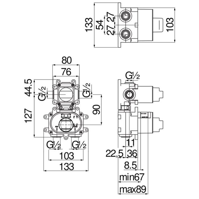 Alberi One inbouwdeel voor 2-weg thermostaat