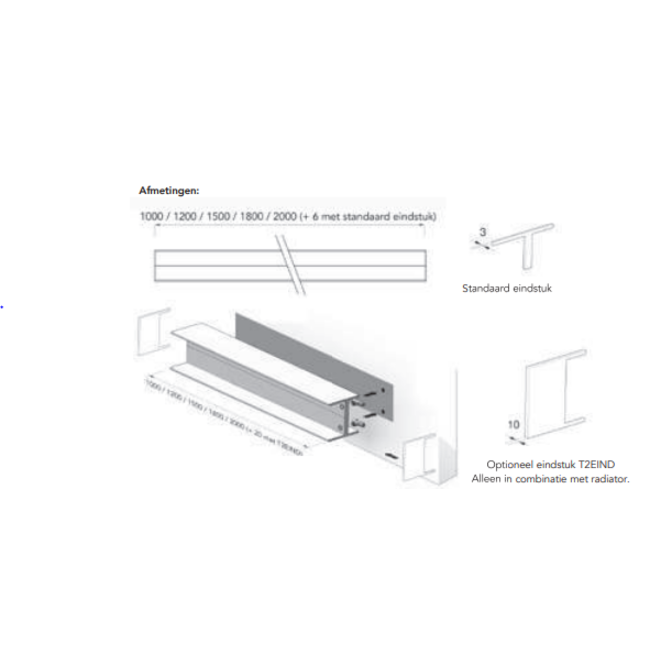Instamat horizontale elektrische designradiator T2H diverse afmetingen