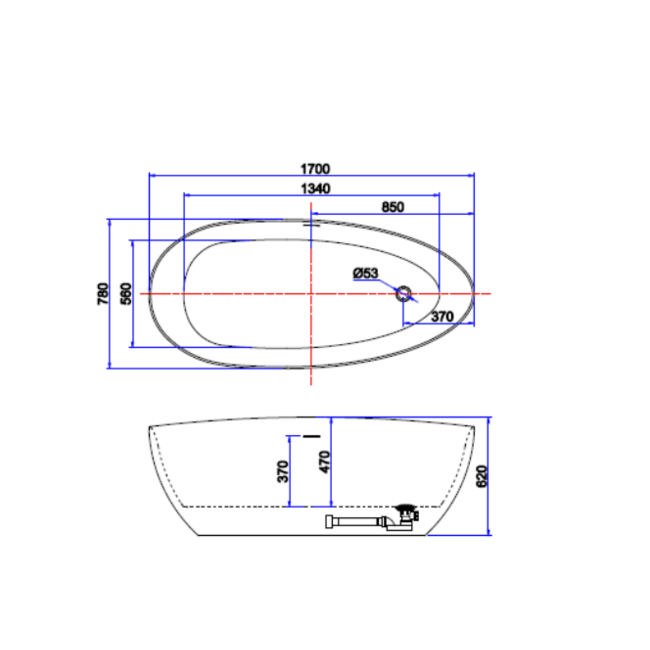 Alberi Quercia acryl vrijstaand bad 170x78x62 cm mat wit inclusief witte afvoerplug