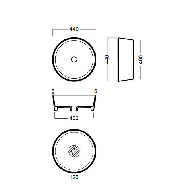 Alberi Faggio opzetwastafel rond 44x44x15,5 cm in diverse kleuren