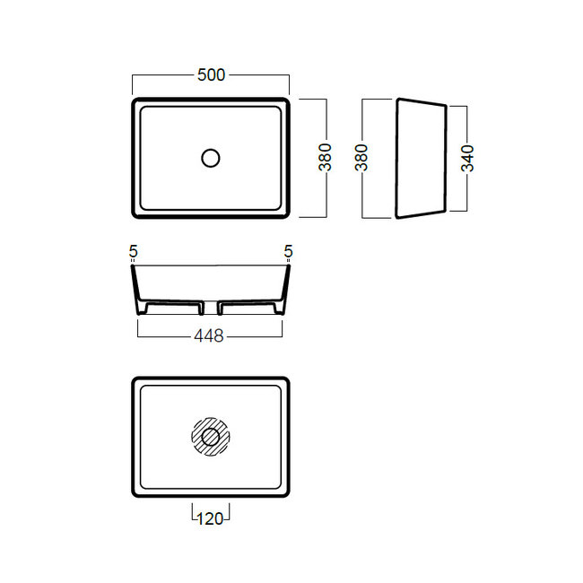 Alberi Faggio opzetwastafel rechthoek 50x38 cm in diverse kleuren