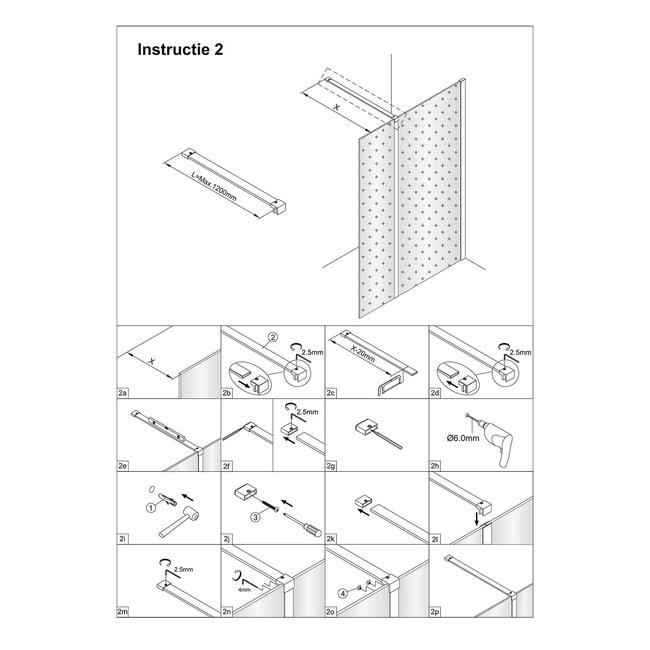 Alberi Abete stabilisatiestang voor douchewand 120 cm chroom