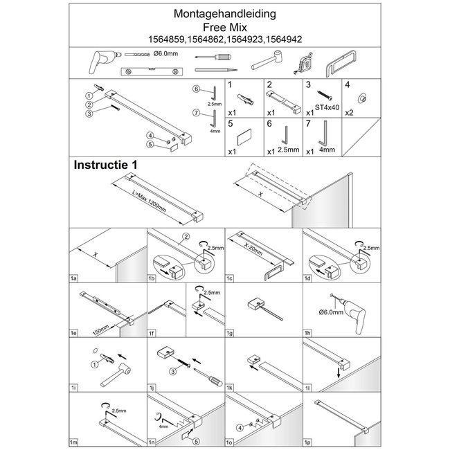 Alberi Abete stabilisatiestang voor douchewand 120 cm chroom