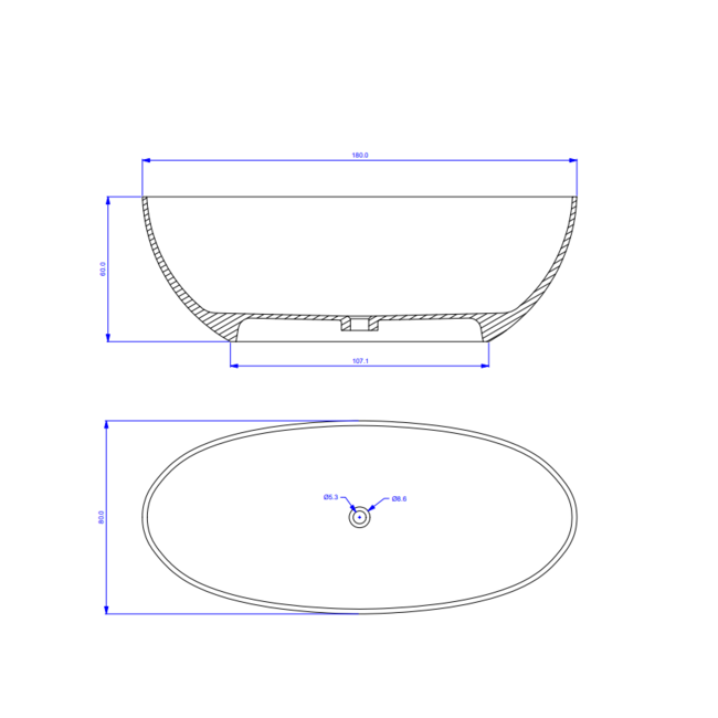 Alberi Pioppi ComforStone vrijstaand bad 180x80x60 cm mat wit
