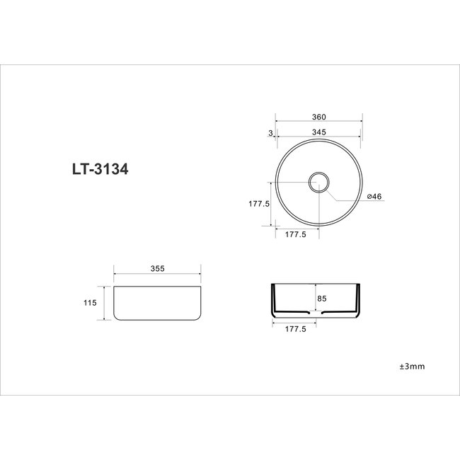 Alberi Acero ronde opzetwastafel 36x36 cm in kleur wit of zwart