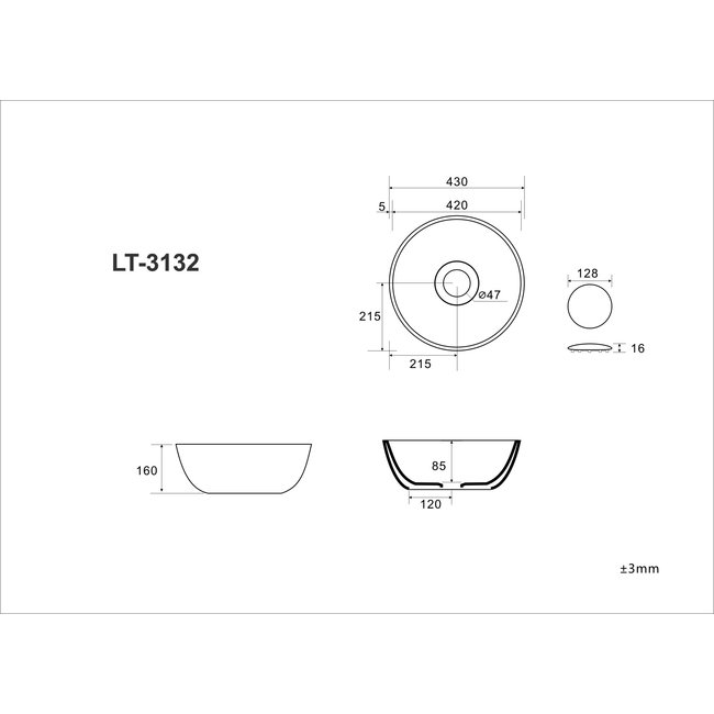 Alberi Acero ronde opzetwastafel wit in twee maten