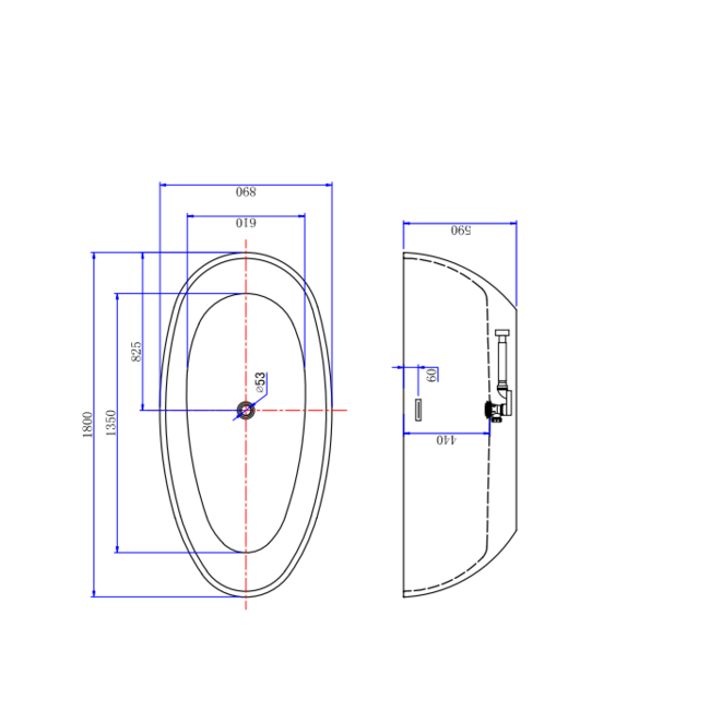 Alberi Pino acryl vrijstaand bad 180x90x60 cm  wit