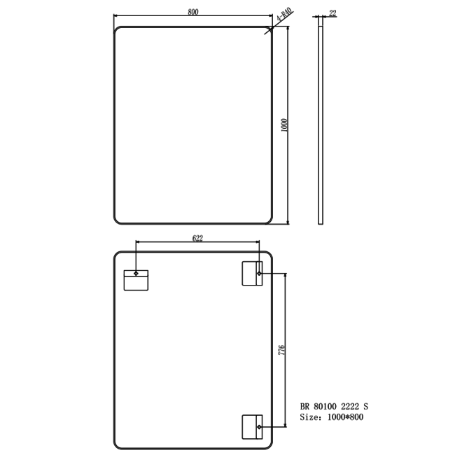 Alberi Nitida rechthoekige spiegel met zwarte lijst in twee afmetingen