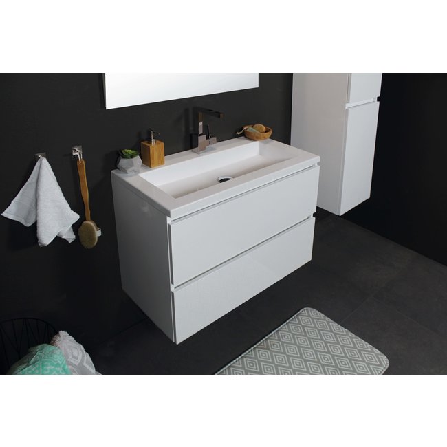 Basic Line Start badmeubel wit incl. onderkast en acryl wastafel met 1 kraangat