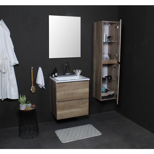 Basic Line Start badmeubel Scotch Oak onderkast en acryl wastafel met 1 kraangat