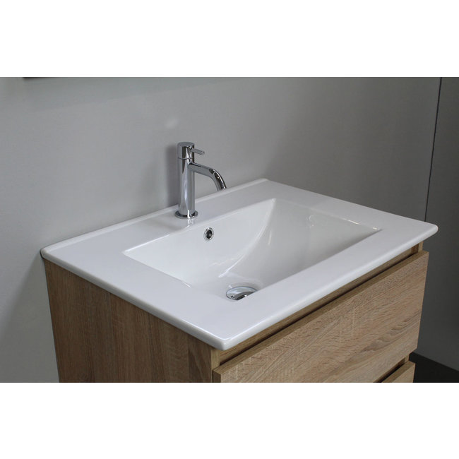 Basic Line Start badmeubel Whisky Oak onderkast en keramische wastafel 1 kraangat