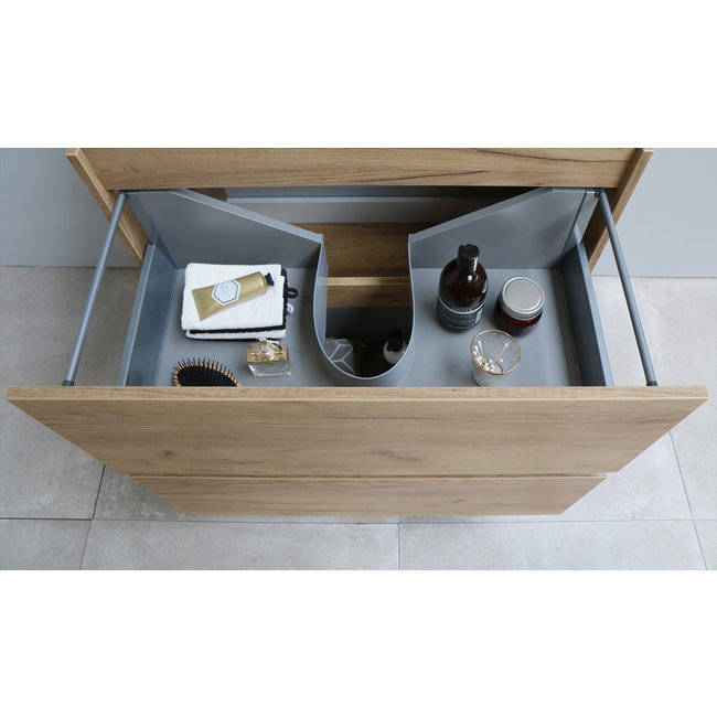 Basic Line Start badmeubel Whisky Oak onderkast en keramische wastafel 1 kraangat