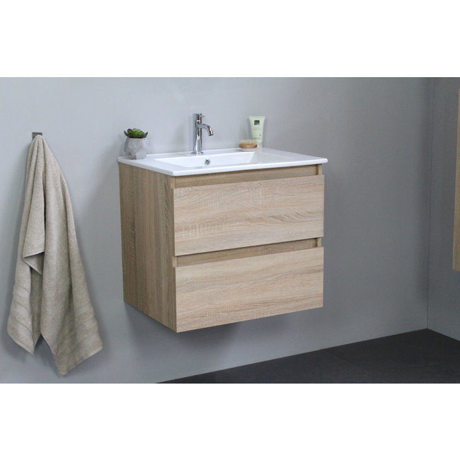 Basic Line Start houten badmeubel met keramische wastafel - Van den Boomen  badkamers