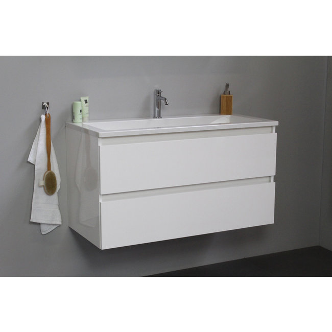 Basic Line Start badmeubel wit incl. onderkast en acryl wastafel met 1 kraangat