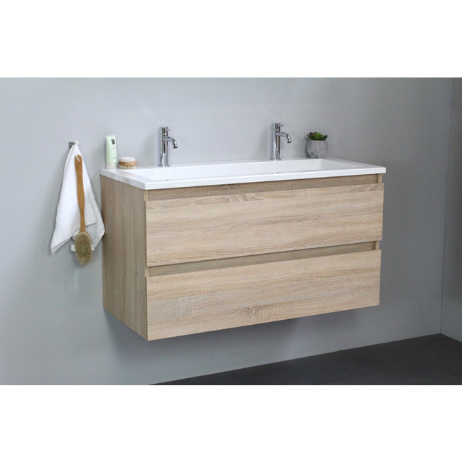 Basic Line Start badmeubel 100 cm incl. onderkast en acryl wastafel met 2 kraangaten