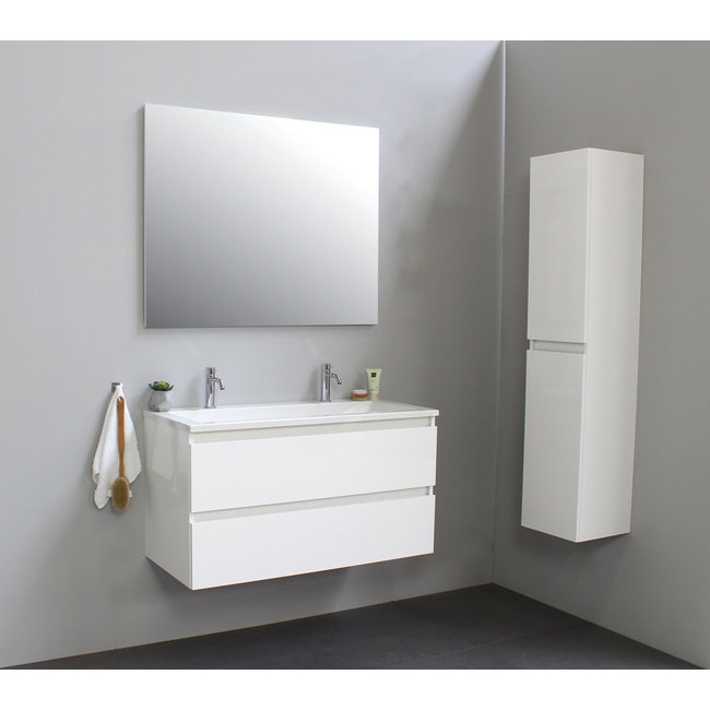 Basic Line Start badmeubel 100 cm incl. onderkast en acryl wastafel met 2 kraangaten