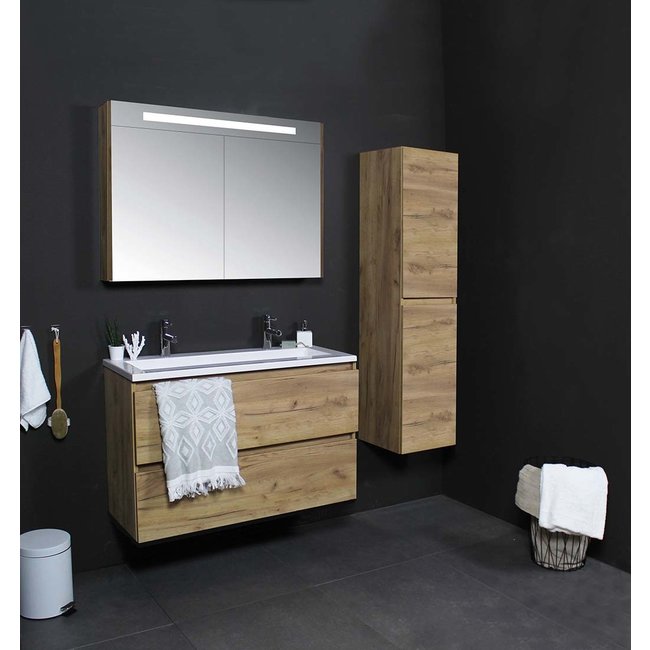 Basic Line Start badmeubel 100 cm incl. onderkast en acryl wastafel met 2 kraangaten