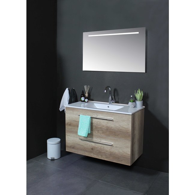 Basic Line Start badmeubel Scotch Oak onderkast en keramische wastafel 1 kraangat